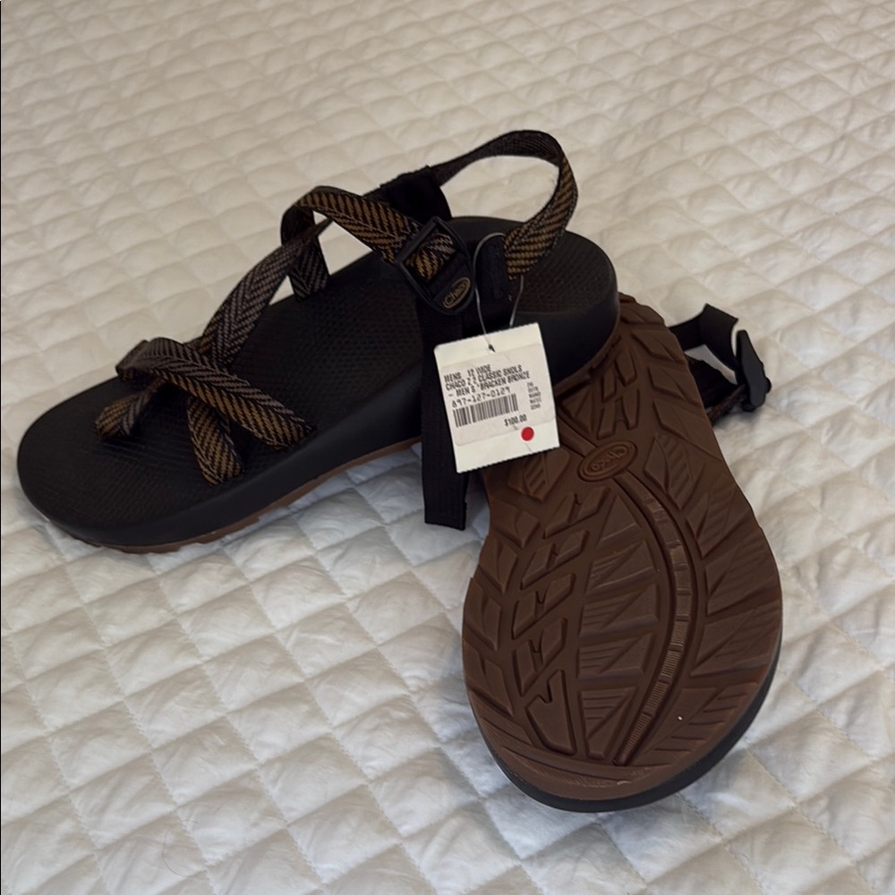 Chaco Black and Brown Strappy Sandals with Textured Sole